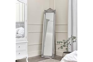 Melody Maison Ornate Antique Silver Full Length Vintage Freestanding Cheval Mirror 44cm x 180cm