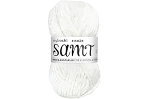 ‎MYBOSHI myboshi Samt Wolle zum Häkeln und Stricken, weiche Chenille Wolle im XXL-Knäuel, perfekt für Amigurumi und Kissen, 100% flauschige Polyester, 100g, Ll 100m Weiß (Eisbär) 1 Knäuel