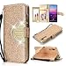 Produktbild UEEBAI Hülle für Huawei P20 Lite Nova 3e, Glitzer PU Leder Handyhülle TPU Schutzhülle mit Spiegel [Diamant Schnalle] [Kartenslots] [Magnetverschluss] [Standfunktion] Strass Flip Handytasche - Gold#2
