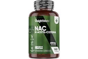 WEIGHTWORLD NAC N-Acetil-Cisteina Vegana, 600mg per Dose Giornaliera, 180 Capsule (Fornitura per 6 Mesi), 1 Sola Capsula al Giorno, N Acetilcisteina 600 mg, Integratore per Uomo e Donna, Senza Magnesio Stearato