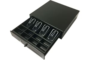 ACROPAQ Caja registradora - Apertura manual a pulsador, 33 x 33 cm, Con caja monedas, Encajable bajo cantador - Cajon caja registradora, Caja registradora negocio - Negro