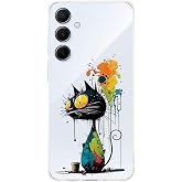 Samsung Galaxy A55 ile Uyumlu Splash Kedi Tasarımlı Şeffaf Silikon Kılıf