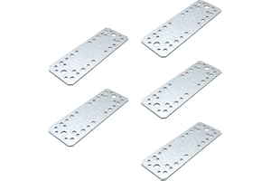 DOJA Barcelona | Plaque de Connexion Plate | Pack 5 | Plate Plaque Renfort | 180x65x2,5mm | Acier Galvanise | Plaque Metal | pour Assemblage Bois, Fixation Support Poteau Bois, Assemblage Charpente
