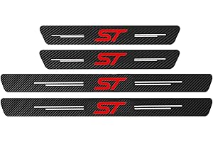 EAGLEG 4pcs Car Outer Door Sill Protector Kick Plates for Fo-rd Focus Fiesta Kuga Fusion Edge ST-Line S-max ST, Carbon Fiber Accessories Scuff Guard Threshold Cover Pedal, Trim Non-Slip, ST Red
