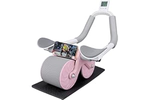 AZAZAZA Automatic Rebound Abdominal Wheel, Ab Roller Wheel with Timer Elbow Support for Beginners, Exercise Double Wheel with Knee Mat Holder for Body Fitness Strength Training Home Gym