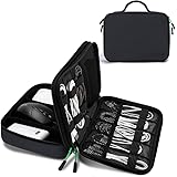 JESWO Kabeltasche, Doppelte Schichte Elektronik Organizer Tasche und Kabel Organizer für Kabel, SD-Karten, Festplatte, Power Bank, iPad Mini (bis zu 7,9 Zoll) – Grau