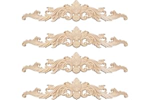 Liwein 4 Pièces Bois Sculpté Mural de Décoration d'Angle Non Peinte à Décorer des Meubles 30 * 8.5 cm (013)