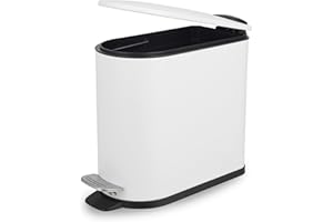 Beldray Poubelle de salle de bain à pédale – 5 litres – Petite poubelle WC avec couvercle à fermeture amortie – Poubelle sanitaire en forme de D pour chambre à coucher, bureau, cuisine, finition