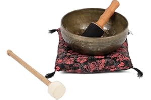 Bodhi Tibetische Klangschale Ø 23 cm | Singing Bowl mit Blume des Lebens Gravur | Handgefertigtes Klangschalen Set inkl. Kissen & Klöppel | Spirituelles Geschenk | Meditationszubehör aus Bronze