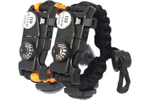 YzoTek 2Pcs Sports Paracord Bracelet - 7 String Woven Adjustable Survival Black Casual Wristband with 20 Emergency Tools for Wilderness Hunting & Fishing