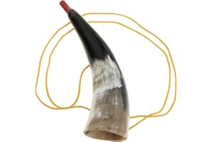 Unomor Guerre Viking Corne de Soufflage Grand Véritable Bœuf Trompette de Combat Corne de Béliers Corne de Soufflage Nordique Embout Médiéval Bruiteur Jouets avec Sangle Cotillons