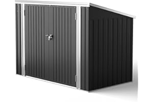 XEMQENER Bike Shed Storage Outdoor, Lockable Garden Storage Shed with Door and Sloping Roof, Waterproof Metal Galvanized Steel Sheds for Bike, Garden Tools, Garbage Bins, Black,(L176x W105x H130 cm)