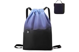 RisePlus Sac à Dos Cordon Grand Imperméable ， Sac de Sport Femme/Homme Multifonction pour Piscine, Gym, Shopping, Voyage ， Sac à Dos Léger Pliable avec Poches Multiples ， 43x32x16cm