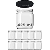 Afracam 425 ml Metal Siyah Kapaklı Şeffaf Cam Kavanoz 10 Adet