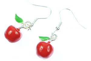 Miniblings Apfel Ohrringe Hänger Frucht Früchte Äpfel Apple Obst Emaille rot 3D - Handmade Modeschmuck I Ohrhänger Ohrschmuck versilbert