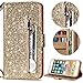 Price comparison product image Sycode Huawei Mate 20 Pro Wallet Case,Shiny Glitter Pu Leather Magnetic Closure Card Slots Bookstyle Zipper Design Stand Flip Case Cover for Huawei Mate 20 Pro-Gold