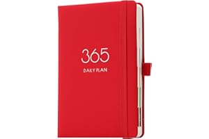 HOLDERZWU Agenda 2024-2025, format A5, 1 jour par page, de juillet 2024 à juin 2025 avec onglets mensuels, design latéral coloré, passant pour stylo et poche arrière, fermeture élastique, Rouge