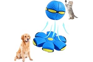MOSKADO Dog Toys Flying Saucer Ball - Pet Magic Deformation UFO Toy for Outdoor Sports & Training - 2-in-1 Puck & Ball Design - Strong Elasticity & High Jump - Durable for Dog's Play Flying (Blue, 6 Light)