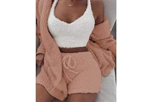 HUIPYOU Pyjama d'hiver pour Femme - 3 pièces - en Velours Corail - Printemps, Automne, Hiver - Ensemble de Pyjama - Chemise de Nuit - Tops - Shorts - Manteau - Costume de Maison