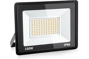 PSATFITO G Faretto LED da Esterno da 100w, LED da Cantiere Super Luminose da 10800 Lm, Ip66 Impermeabile, Proiettore per Esterni da 3000K per Magazzino, Garage, Cortile, Confezione da 1