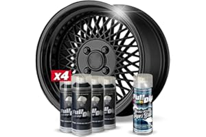 AutoFullCar - Pack 4 Sprays Full Dip Negro Metalizado + 1 Spray Barniz Acabado Brillo - Vinilo Líquido - 400 ml. Unidad - Wrapping