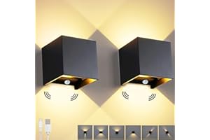 ‎SENFAY 2 Stück Akku Wandleuchte mit Bewegungsmelder, 6W USB Aufladbare Wandlampe 3600mAh Batterie, Einstellbarer Lichtstrahl, Warmweiß 3000K, LED kabellos Wandleuchten Innen for Schlafzimmer Flur, Schwarz