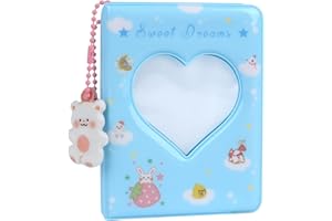 SHENGO 3 inch Mini Photo Album, Kpop Photocard Binder, Mini Photo Kpop Album Cute Kpop Photocard Holder Book, Love Heart Hollow Photocard Id Holder 40 Pockets with Lovely Pendant for Photo Collection