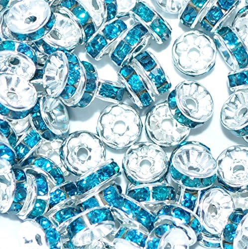 100 pcs Silver rondelle Spacer Beads, 8 mm, Grade A (Aqua)