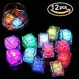 12 pcs cubitos de hielo con luz LED,selecciona con el botón el color que más te guste en modo fijo, parpadeo rápido,7 colores,se ve como hielo real