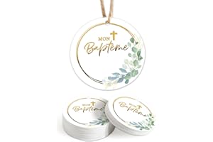 BOFUNX 100pcs Étiquettes Baptême Doré Étiquettes Rond avec Cordon Motif Croix Bricolage pour Emballage de Cadeau Sac Cadeau Décoration pour Baptême Baby Shower