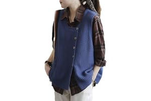ALLOAONE Cárdigan De Punto Sin Mangas con Cuello Redondo Y Un Solo Pecho para Mujer, Chaleco Informal con Bolsillo Suelto