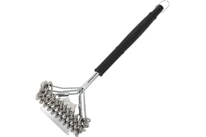 Kamado SUMO Spazzola e Raschietto per griglia BBQ - Spazzola a Filo per griglia a 3 Rotoli - Pulitore per griglia in Acciaio Inox da 40 cm - Accessori e Strumenti per Griglie BBQ in Ceramica Kamado