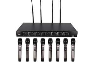 GARSENT Microfono wireless, UHF 700MHz - 790MHz Set di microfoni a condensatore wireless professionale a 8 canali con 8 microfoni portatili per feste, chiesa, karaoke, riunioni, matrimoni, ecc.(eu)