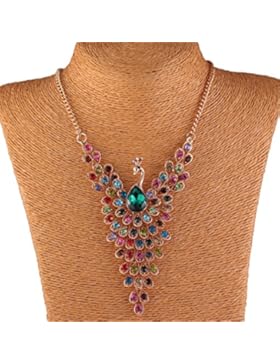 Qiyun unte Pfau Vogel Strass Perlen Flügel Gold 18K Y Bib Kragen Halskett Halskette Anhänger Halsketten Ketten