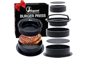Bugucat Burgerpresse, Burger Pattie Presse 3 in 1 Set,Hamburgerpresse Hamburger Patty Maker Patty Presse Perfekte Grillzubehör Spülmaschinenfeste mit 100 Patty Papers für Patties Frikadellen, Schwarz
