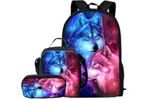 Kuiaobaty Set di cartelle 3 in 1 per ragazze e ragazzi con borsa per il pranzo, astuccio per la scuola secondaria