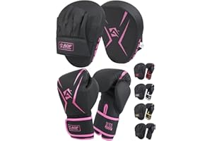 AQF Boxing Gloves and Pads - Adults & Kids Boxing Set for Kickboxing & MMA Muay Thai Punching Glove with Curved Boxing Pads for Martial Arts Training
