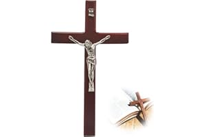 Sariputa 20 × 11,5 cm Crucifijo Crucifijo Cruz de pared Cruz de madera de platino con aleación Jesucristo católico arte de pared cruz para iglesia hogar decoración de salón decoración de pared