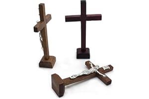 BIGULA 1 cruz católica de madera con soporte, crucifijo religioso cristiano de pie, iglesia, hogar, estante, decoración de mesa, cruz de madera