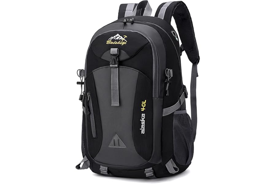 40L Hiking Backpack Lightweight Water Resistant Daypack with Padded Straps Chest Strap Multi-Compartment Rucksack Water Resistant for Outdoor Camping Travel