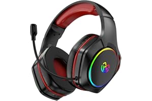 Tatybo Casque Gaming sans Fil, Casque avec Micro Bruit Environnemental, 7.1 Son Surround, Batterie de 35H, Transducteurs 50mm, Oreillettes Respirantes, Casque Gamer pour Ps5 PC Ps4 Switch, Noir-Rouge