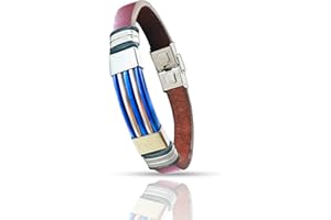 Only faith Pulsera de Cuero para Hombre ajustable acero inoxidable Brazalete regalo para hombre