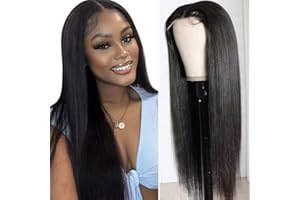 RXY Perruque Naturelle Cheveux Humain 4x4 Straight Lace Closure Wig 180 Density Human Hair for Black Woman Pre Plucked with Baby Hair Natural Color 28Pouces