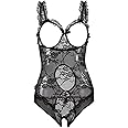 112 Women's Open Cup Sexy Lingerie Pajama One-Piece Sling Underwear Bodysuit Teddy Negligee Babydoll Bustiers Corset L Black