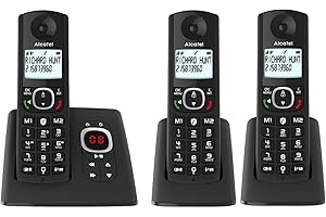 ALCATEL F530 Voice Trio - Téléphone Fixe Sans Fil DECT Avec Répondeur - Grand Écran Rétroéclairé - Haut-Parleur - Fonction Blocage Des Appels - 2 Touches De Mémoires Directes - 3 Combinés - Noir