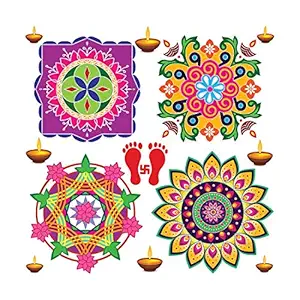 100Yellow  PVC Rangoli Pattern Floor Entrance Waterproof Stickers-60 X 90 cm, Packof 4