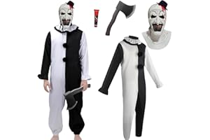 Antsparty Deguisement Clown Tueur Adulte, Costume de Clown pour Cosplay, Déguisement Clown Tueur pour Homme et Accessoires pour Halloween, Carnaval et Fêtes