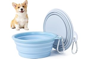 SLSON Foldable Travel Bowls, Silicone Water Bowl for Dogs, Pack of 2 Macaroon Colours, Portable Dog Food Bowl, Dog Travel, Hiking and Camping (Blue + Grey, 350 ml)