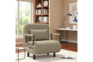 Fabulcozy Divano Letto Singolo Convertibile 4 in 1 – Poltrona-Letto Pieghevole con Cuscino, Schienale Reclinabile, Pouf Trasformabile per Camera da Letto o Ufficio, 60L x 68P x 85A cm（Cachi）
