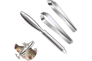KYYLZ Set Pinza Rimozione Squame di Pesce e Pinzetta,Set di 2 pz Raschietto Professionale per Pesce e 1pz Pinza Rimozione Squame di Pesce, Strumento Da Cucina,Per Cucinare e la pulizia